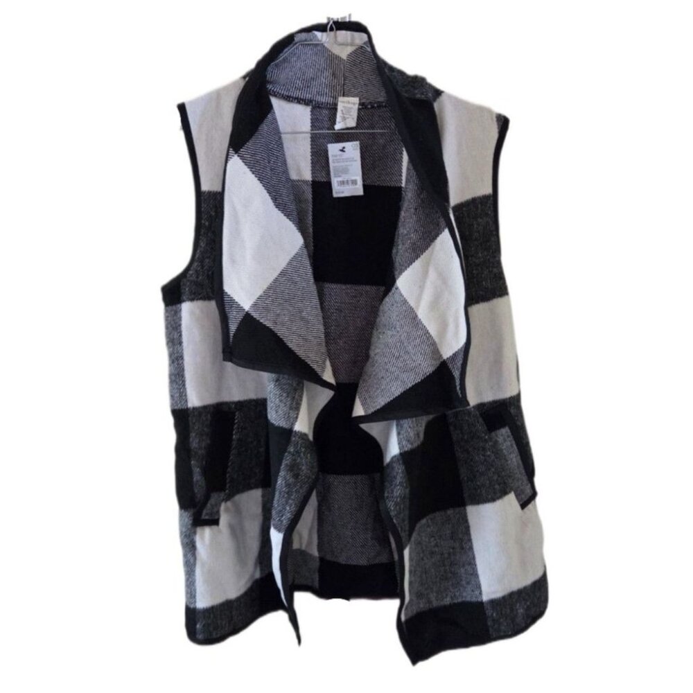 West Loop Women's Sleeveless Buffalo Check Vest Black And White One Size